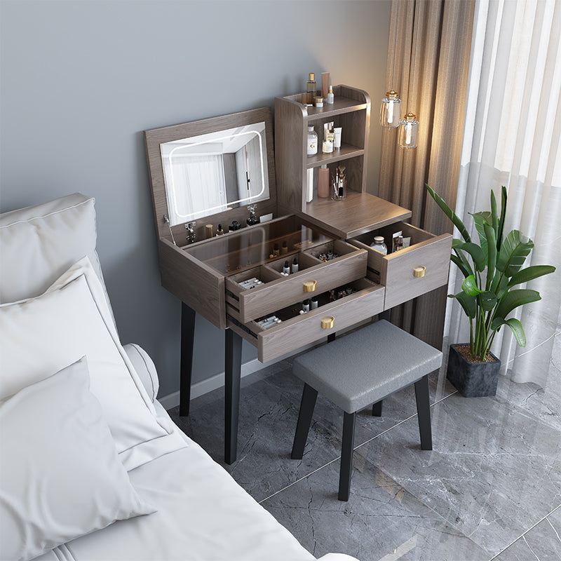 Flip-Top-Waschtabelle 3-Schüchterstuhl-Waschtisch mit Lagerregalen