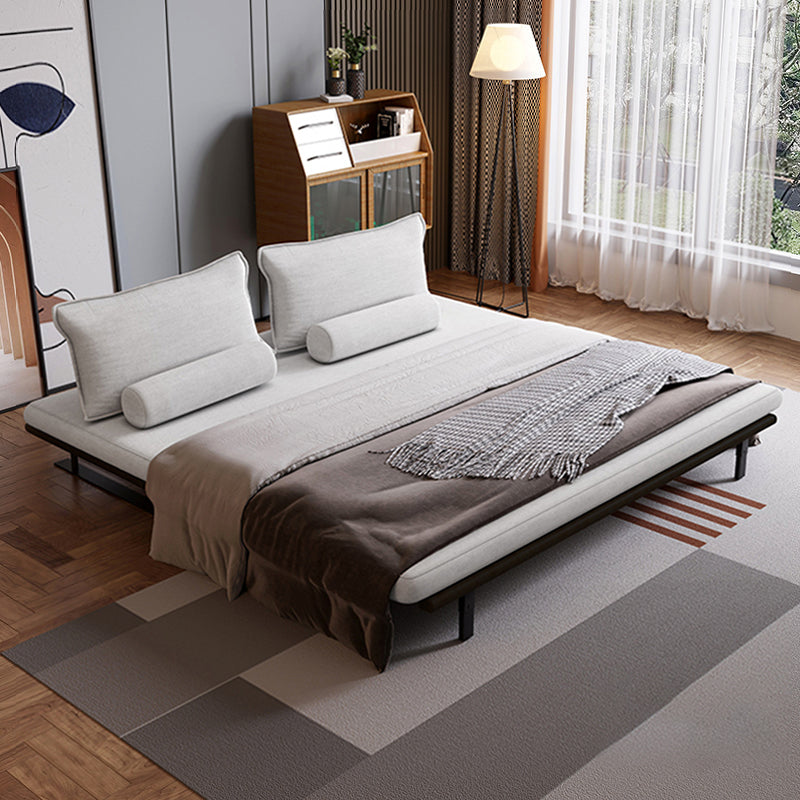 White Armless Sofa Bed Buttonless Modern Sleeper Sofa with Black Metal Base