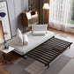 White Armless Sofa Bed Buttonless Modern Sleeper Sofa with Black Metal Base