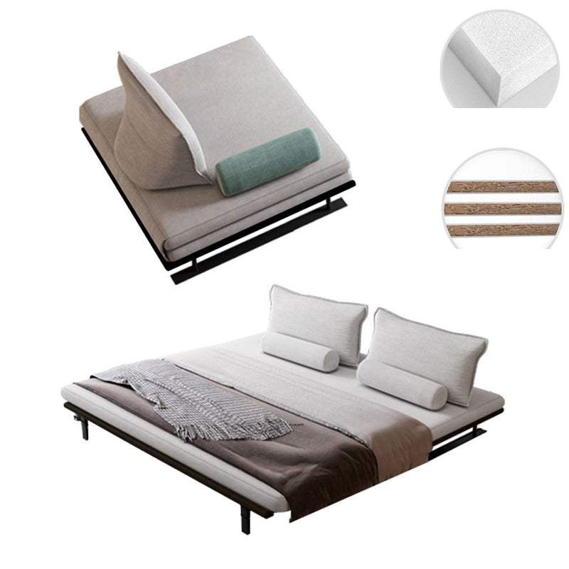 White Armless Sofa Bed Buttonless Modern Sleeper Sofa with Black Metal Base