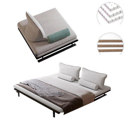 White Armless Sofa Bed Buttonless Modern Sleeper Sofa with Black Metal Base