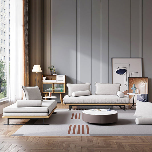 白いアームレスベッドボタンレスモダンスリーパーソファとブラックメタルベース