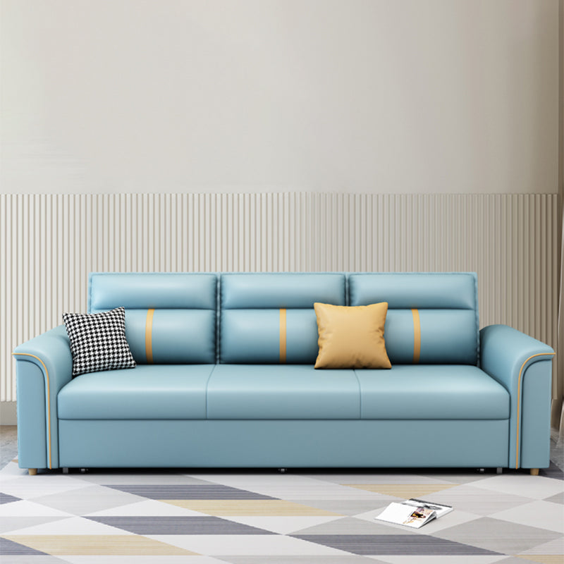 Faux Leather Sofa Bed with Pillows Sofa in Azure with Storage 51"L x 31.5"W x 33"H Clearhalo 'furn' 'furn_futons' 'Furniture' 'Futons & Daybeds' 'Futons' 'Living Room Furniture' 6552122