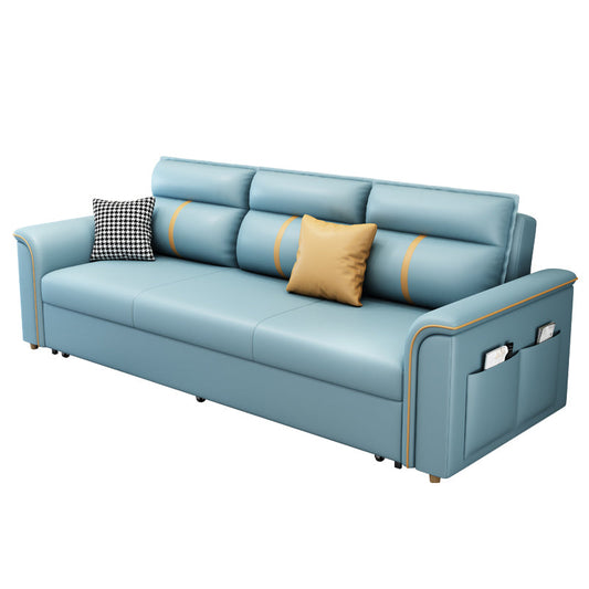 Faux Leather Sofa Bed with Pillows Sofa in Azure with Storage Clearhalo 'furn' 'furn_futons' 'Furniture' 'Futons & Daybeds' 'Futons' 'Living Room Furniture' 6552126