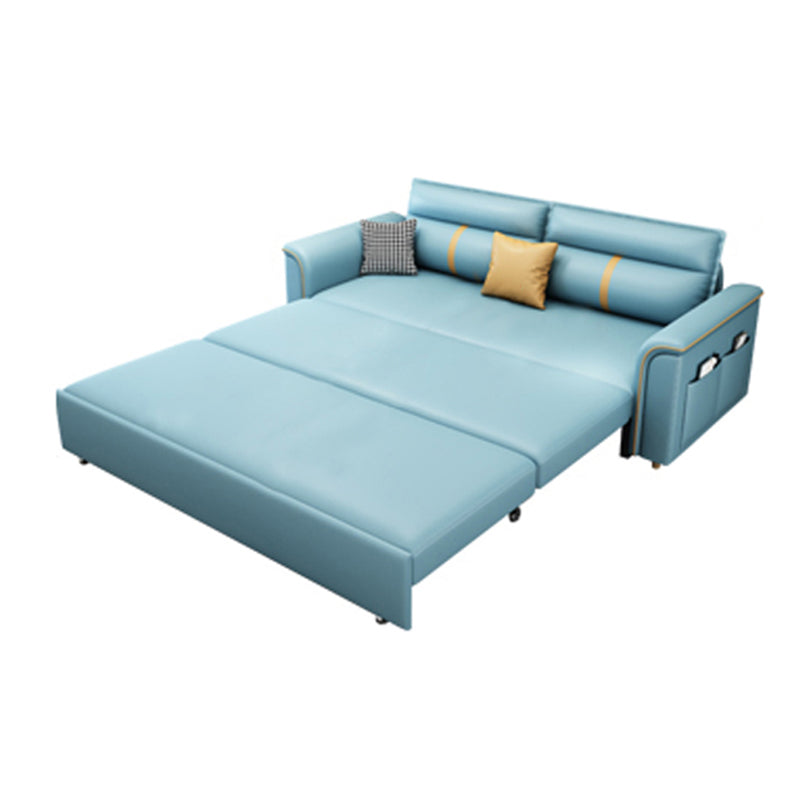 Faux Leather Sofa Bed with Pillows Sofa in Azure with Storage Clearhalo 'furn' 'furn_futons' 'Furniture' 'Futons & Daybeds' 'Futons' 'Living Room Furniture' 6552131