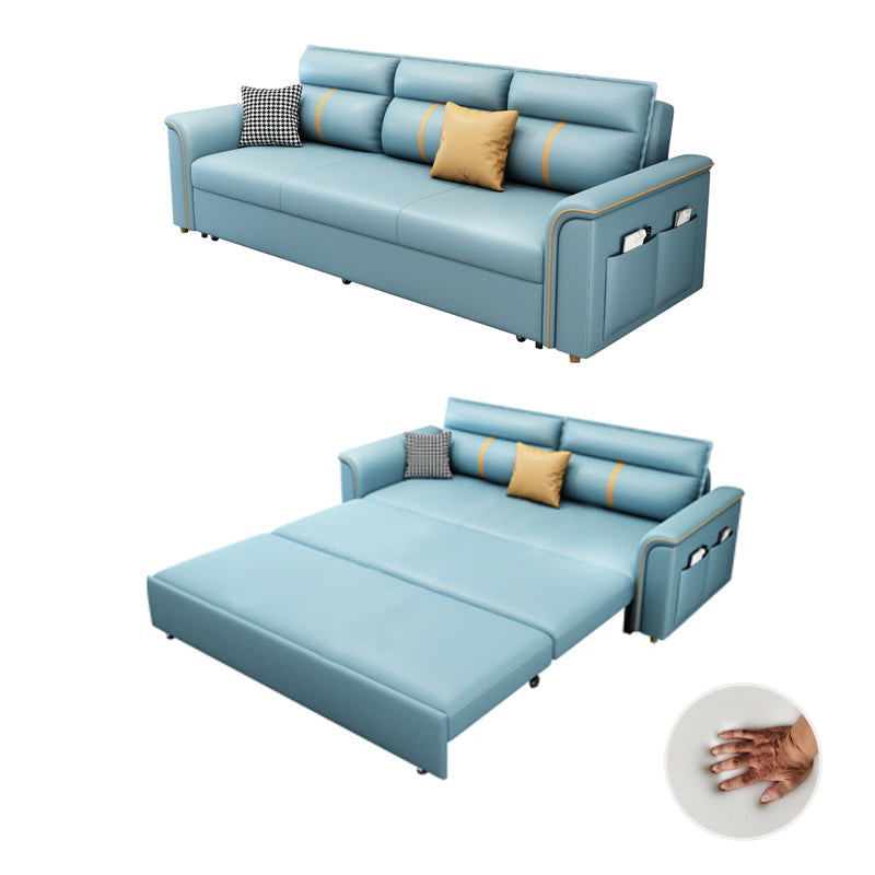 Faux Leather Sofa Bed with Pillows Sofa in Azure with Storage Clearhalo 'furn' 'furn_futons' 'Furniture' 'Futons & Daybeds' 'Futons' 'Living Room Furniture' 6552132