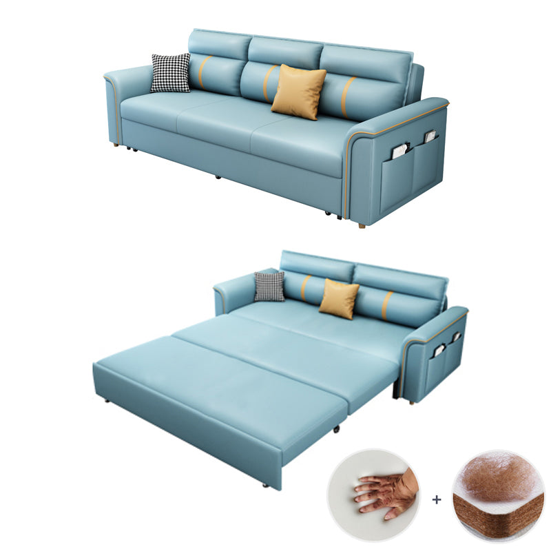 Faux Leather Sofa Bed with Pillows Sofa in Azure with Storage Clearhalo 'furn' 'furn_futons' 'Furniture' 'Futons & Daybeds' 'Futons' 'Living Room Furniture' 6552134