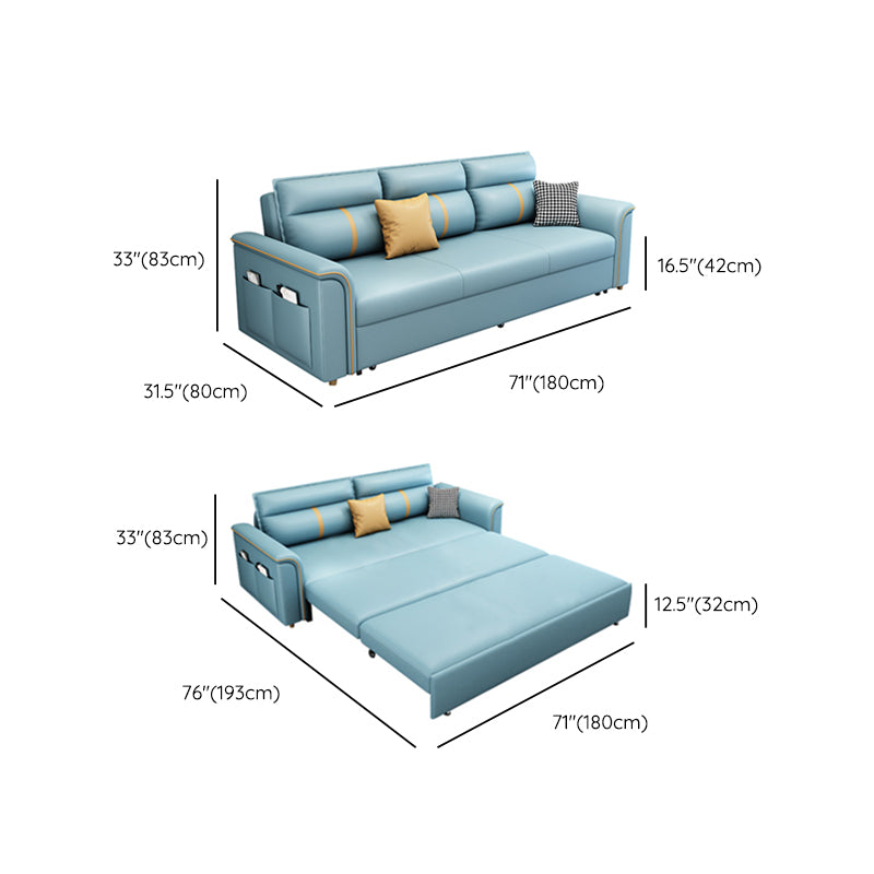 Faux Leather Sofa Bed with Pillows Sofa in Azure with Storage Clearhalo 'furn' 'furn_futons' 'Furniture' 'Futons & Daybeds' 'Futons' 'Living Room Furniture' 6552139