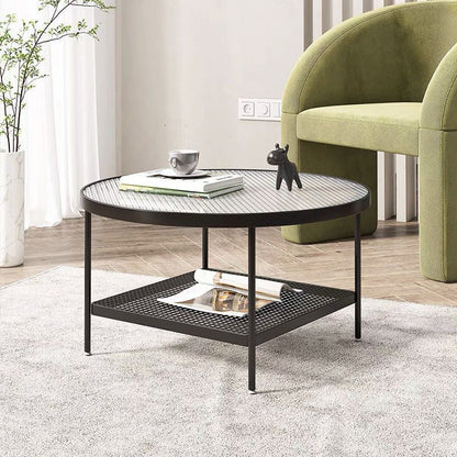 Glass Round Contemporary Coffee Table 4 Legs Coffee Table with Storage Black Clearhalo 'Coffee & Accent Tables' 'Coffee Tables' 'coffee_tables' 'furn' 'furn_coffee_tables' 'Furniture' 'Living Room Furniture' 6552187