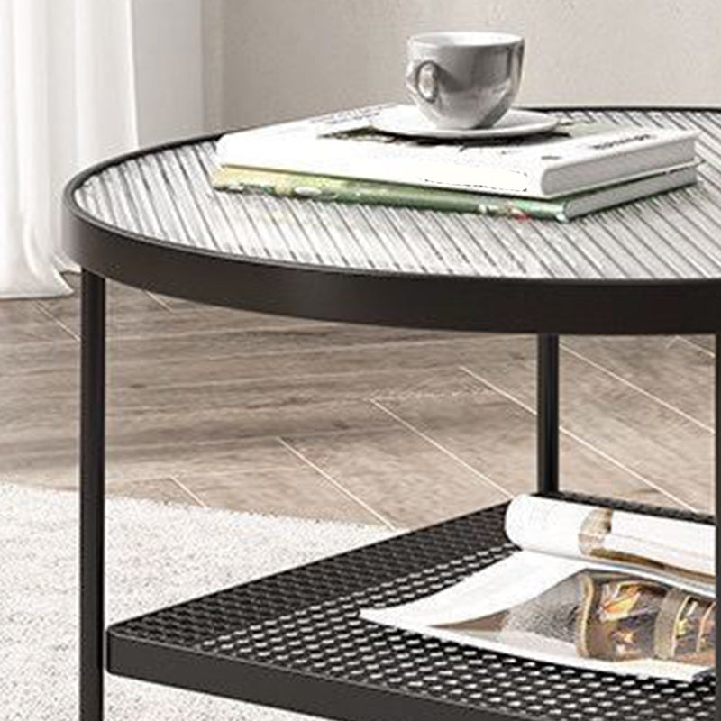 Glass Round Contemporary Coffee Table 4 Legs Coffee Table with Storage Clearhalo 'Coffee & Accent Tables' 'Coffee Tables' 'coffee_tables' 'furn' 'furn_coffee_tables' 'Furniture' 'Living Room Furniture' 6552190