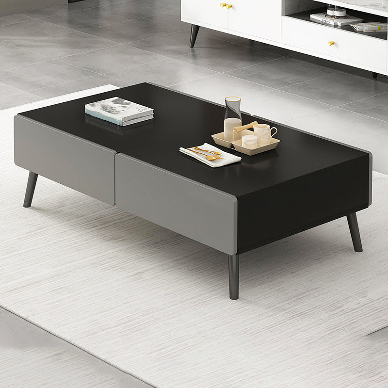 Stone Rectangle Contemporary Coffee Table 4 Legs Coffee Table Black-Gray Clearhalo 'Coffee & Accent Tables' 'Coffee Tables' 'coffee_tables' 'furn' 'furn_coffee_tables' 'Furniture' 'Living Room Furniture' 6552196