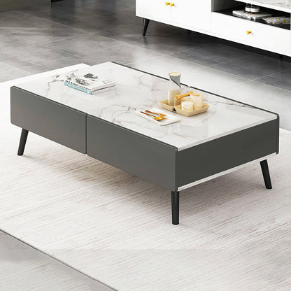 Stone Rectangle Contemporary Coffee Table 4 Legs Coffee Table White-Gray Clearhalo 'Coffee & Accent Tables' 'Coffee Tables' 'coffee_tables' 'furn' 'furn_coffee_tables' 'Furniture' 'Living Room Furniture' 6552197