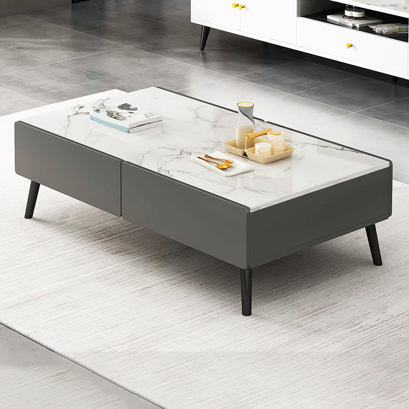 Stone Rectangle Contemporary Coffee Table 4 Legs Coffee Table Beige Gray Clearhalo 'Coffee & Accent Tables' 'Coffee Tables' 'coffee_tables' 'furn' 'furn_coffee_tables' 'Furniture' 'Living Room Furniture' 6552199
