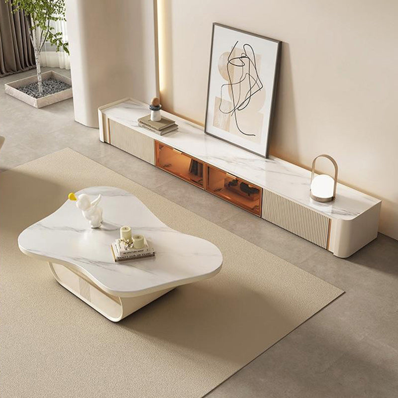 Stone Geometric Contemporary Coffee Table Single Cocktail Table with Storage Drawers Clearhalo 'Coffee & Accent Tables' 'Coffee Tables' 'coffee_tables' 'furn' 'furn_coffee_tables' 'Furniture' 'Living Room Furniture' 6552210