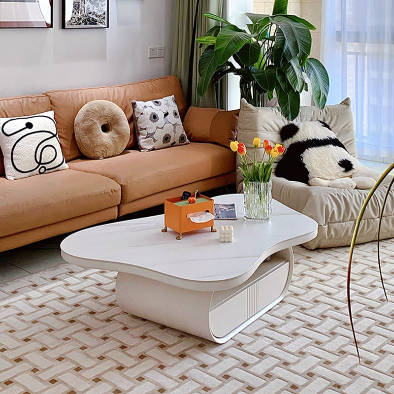 Stone Geometric Contemporary Coffee Table Single Cocktail Table with Storage Drawers Clearhalo 'Coffee & Accent Tables' 'Coffee Tables' 'coffee_tables' 'furn' 'furn_coffee_tables' 'Furniture' 'Living Room Furniture' 6552220