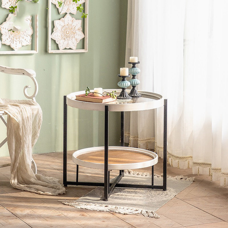 Glass Round Contemporary Coffee Table Cross Legs Single Coffee Table with Storage Clearhalo 'Coffee & Accent Tables' 'Coffee Tables' 'coffee_tables' 'furn' 'furn_coffee_tables' 'Furniture' 'Living Room Furniture' 6552258