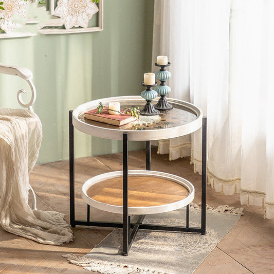 Glass Round Contemporary Coffee Table Cross Legs Single Coffee Table with Storage Clearhalo 'Coffee & Accent Tables' 'Coffee Tables' 'coffee_tables' 'furn' 'furn_coffee_tables' 'Furniture' 'Living Room Furniture' 6552260