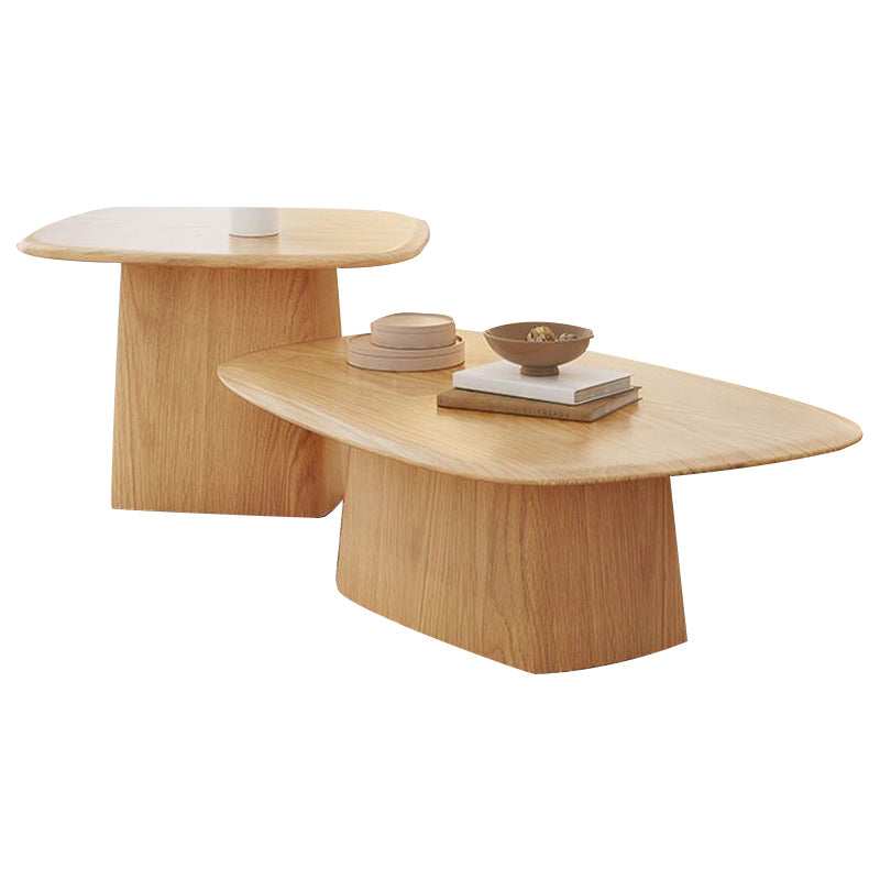 Modern Pedestal Cocktail Table Natural Color Coffee Table Set 39"L x 24"W x 12"H + 24"L x 18"W x 18"H Clearhalo 'Coffee & Accent Tables' 'Coffee Tables' 'coffee_tables' 'furn' 'furn_coffee_tables' 'Furniture' 'Living Room Furniture' 6552288