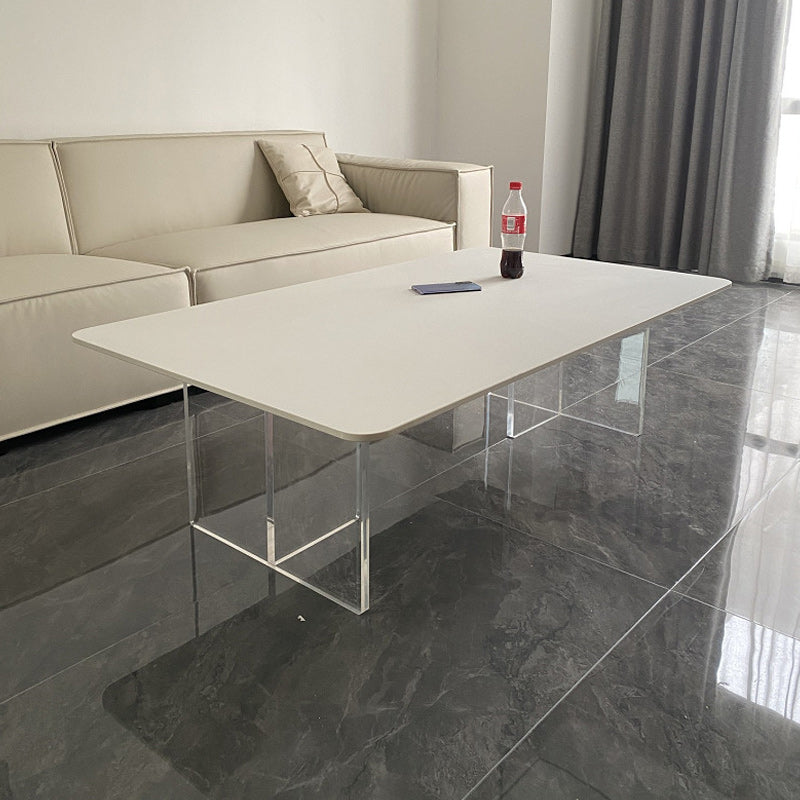 Contemporary White Stone Coffee Table Rectangle Single Cocktail Table