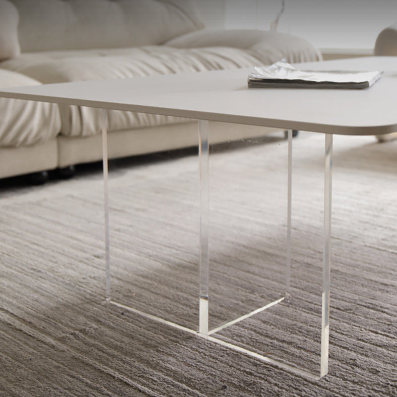 Contemporary White Stone Coffee Table Rectangle Single Cocktail Table