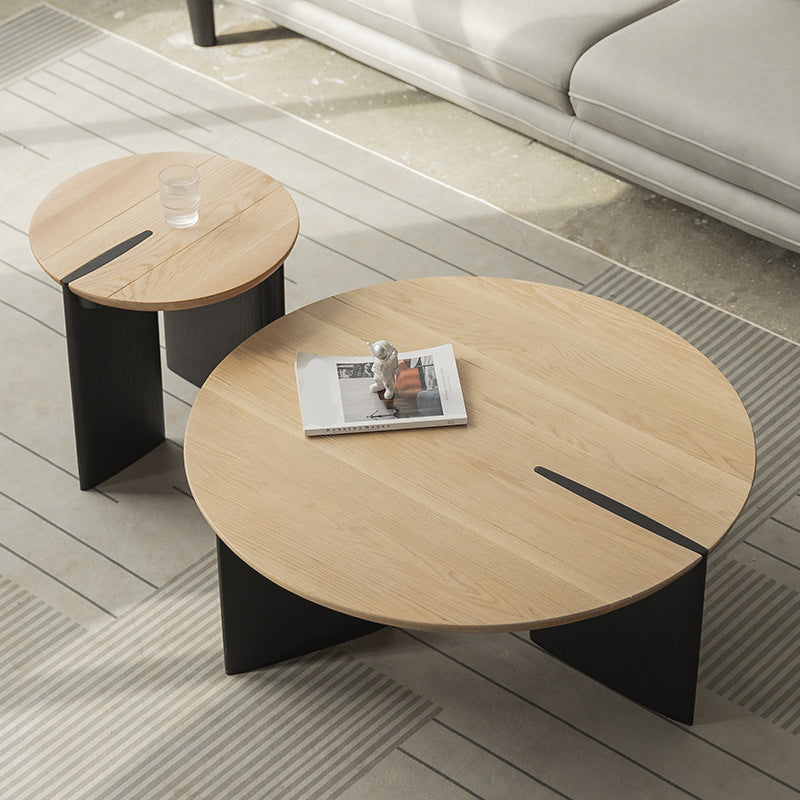 Contemporary Solid Wood Coffee Table Single Round Cocktail Table