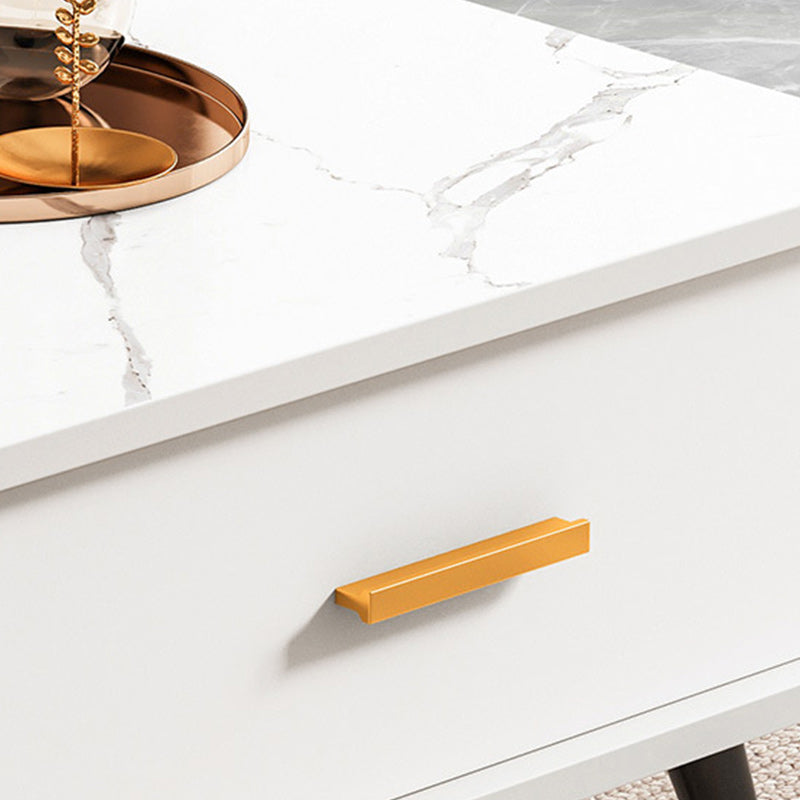 Contemporary 4 Legs Coffee Table Stone Cocktail Table with Storage Drawer