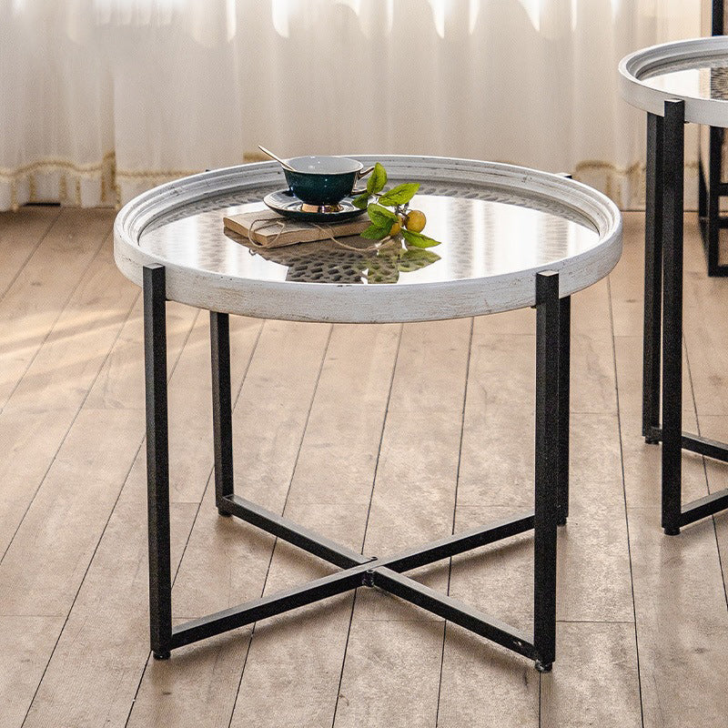 Contemporary Cross Legs Coffee Table 27.5" Long Round Cocktail Table 27.6"L x 27.6"W x 20“H Clearhalo 'Coffee & Accent Tables' 'Coffee Tables' 'coffee_tables' 'furn' 'furn_coffee_tables' 'Furniture' 'Living Room Furniture' 6552410