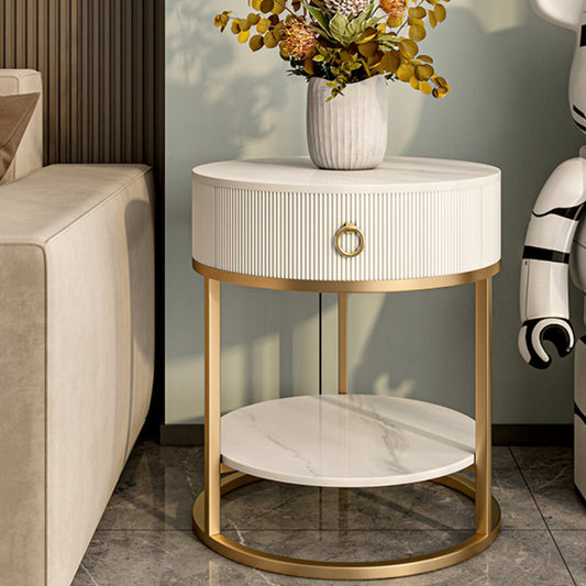 Round Slate Top End Table 22.83" Tall Iron Frame Side Table with Storage Clearhalo 'Coffee & Accent Tables' 'End & Side Tables' 'end_side_tables' 'furn' 'furn_end_side_tables' 'Furniture' 'Living Room Furniture' 6552473