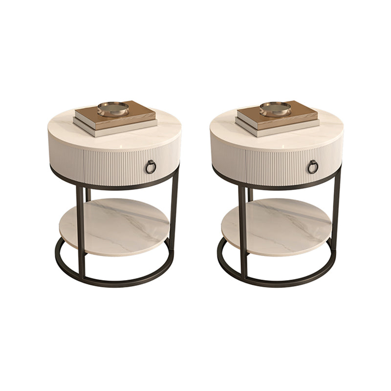 Round Slate Top End Table 22.83" Tall Iron Frame Side Table with Storage Black Gloss White 2 Clearhalo 'Coffee & Accent Tables' 'End & Side Tables' 'end_side_tables' 'furn' 'furn_end_side_tables' 'Furniture' 'Living Room Furniture' 6552474