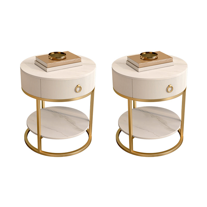 Round Slate Top End Table 22.83" Tall Iron Frame Side Table with Storage Gold Matte White 2 Clearhalo 'Coffee & Accent Tables' 'End & Side Tables' 'end_side_tables' 'furn' 'furn_end_side_tables' 'Furniture' 'Living Room Furniture' 6552478