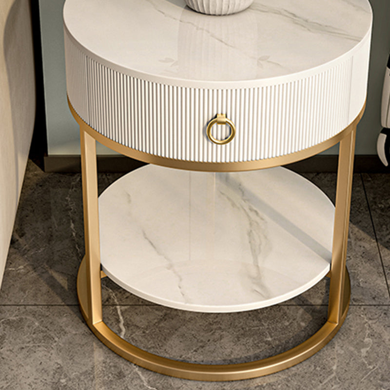 Round Slate Top End Table 22.83" Tall Iron Frame Side Table with Storage Clearhalo 'Coffee & Accent Tables' 'End & Side Tables' 'end_side_tables' 'furn' 'furn_end_side_tables' 'Furniture' 'Living Room Furniture' 6552487