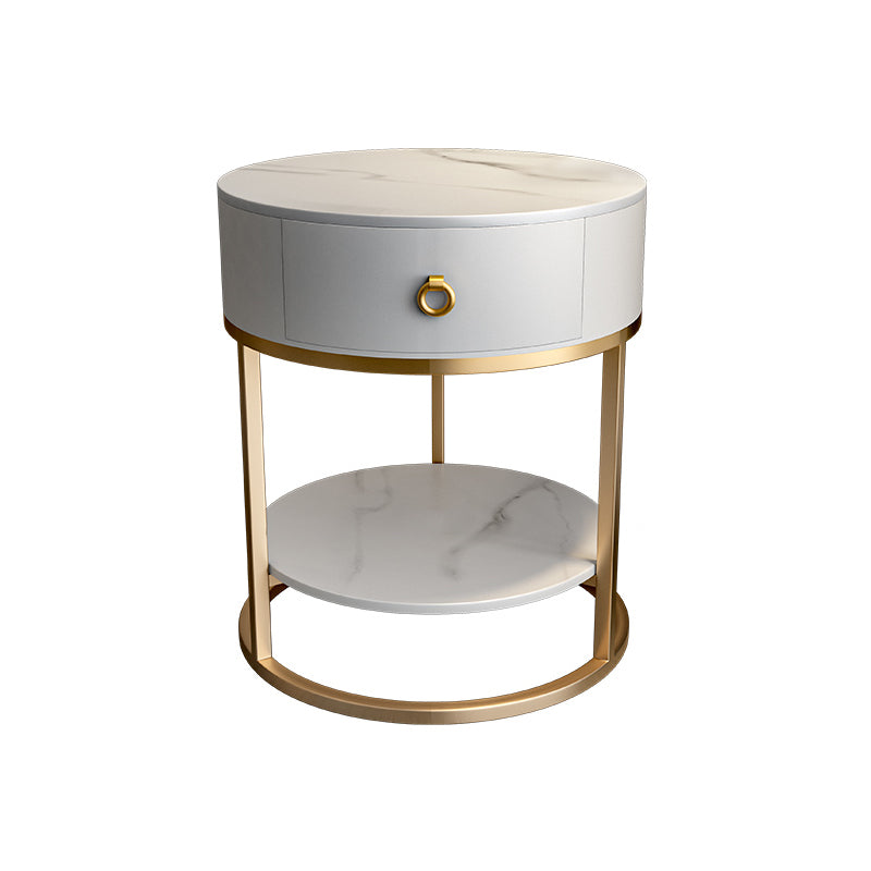 Round Slate Top End Table 22.83" Tall Iron Frame Side Table with Storage Gold White 1 Clearhalo 'Coffee & Accent Tables' 'End & Side Tables' 'end_side_tables' 'furn' 'furn_end_side_tables' 'Furniture' 'Living Room Furniture' 6552489