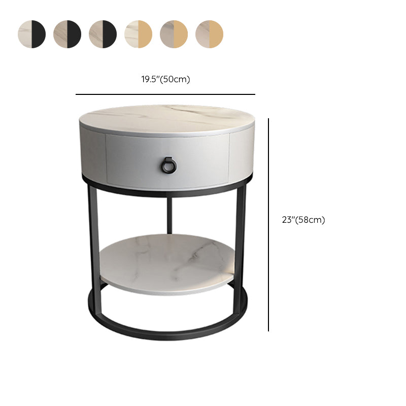 Round Slate Top End Table 22.83" Tall Iron Frame Side Table with Storage Clearhalo 'Coffee & Accent Tables' 'End & Side Tables' 'end_side_tables' 'furn' 'furn_end_side_tables' 'Furniture' 'Living Room Furniture' 6552493