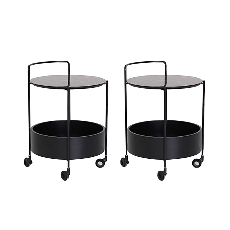 Round Ceramics Top Side Table 24.8" Tall Iron Base End Table with Shelf Black 2 Clearhalo 'Coffee & Accent Tables' 'End & Side Tables' 'end_side_tables' 'furn' 'furn_end_side_tables' 'Furniture' 'Living Room Furniture' 6552509