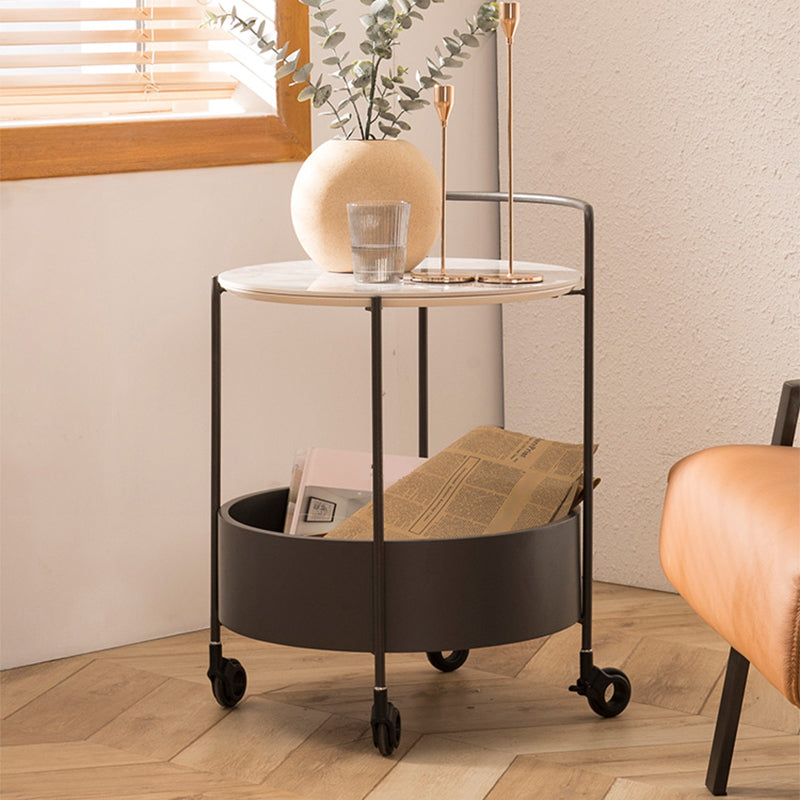 Round Ceramics Top Side Table 24.8" Tall Iron Base End Table with Shelf Clearhalo 'Coffee & Accent Tables' 'End & Side Tables' 'end_side_tables' 'furn' 'furn_end_side_tables' 'Furniture' 'Living Room Furniture' 6552510
