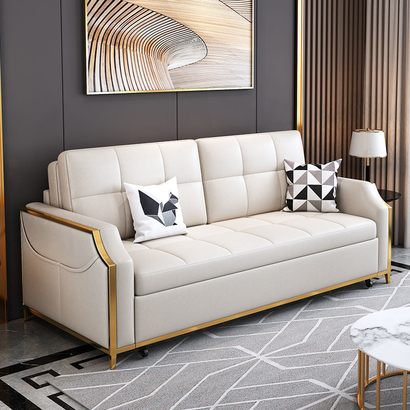 31.49" Tall White Sleeper Sofa Glam Style Biscuit Back Sofa Bed Storage Not Included Sponge Clearhalo 'furn' 'furn_futons' 'Furniture' 'Futons & Daybeds' 'Futons' 'Living Room Furniture' 6552816