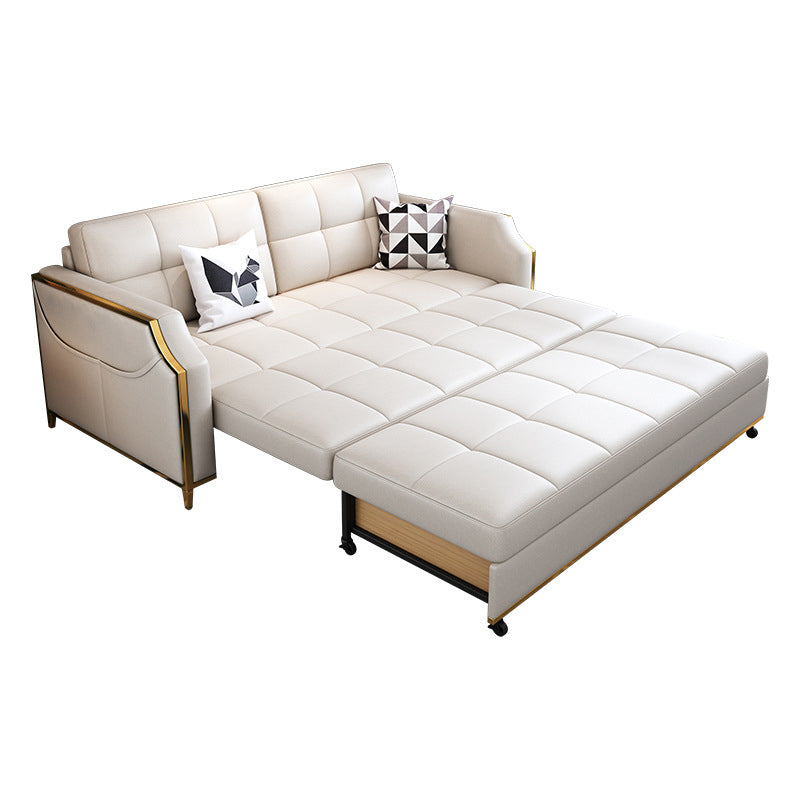 31.49" Tall White Sleeper Sofa Glam Style Biscuit Back Sofa Bed 67"L x 31"W x 31"H Double Cabinet Clearhalo 'furn' 'furn_futons' 'Furniture' 'Futons & Daybeds' 'Futons' 'Living Room Furniture' 6552818