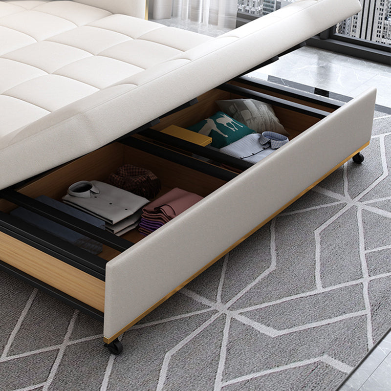 31.49" Tall White Sleeper Sofa Glam Style Biscuit Back Sofa Bed Clearhalo 'furn' 'furn_futons' 'Furniture' 'Futons & Daybeds' 'Futons' 'Living Room Furniture' 6552826