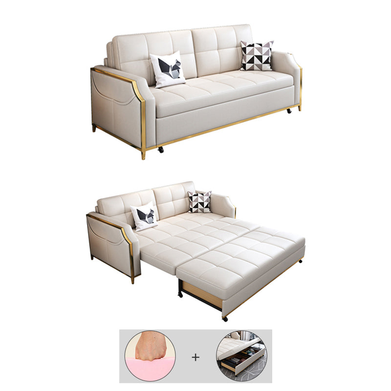 31.49" Tall White Sleeper Sofa Glam Style Biscuit Back Sofa Bed Clearhalo 'furn' 'furn_futons' 'Furniture' 'Futons & Daybeds' 'Futons' 'Living Room Furniture' 6552827
