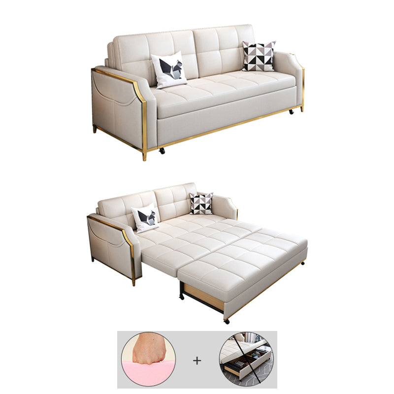 31.49" Tall White Sleeper Sofa Glam Style Biscuit Back Sofa Bed Clearhalo 'furn' 'furn_futons' 'Furniture' 'Futons & Daybeds' 'Futons' 'Living Room Furniture' 6552828