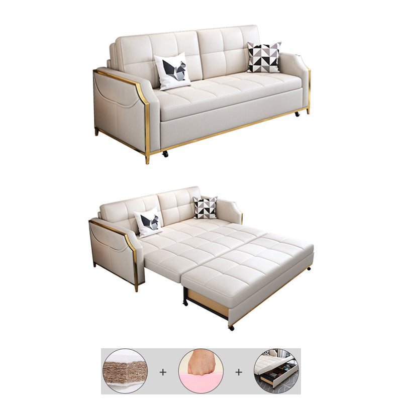31.49" Tall White Sleeper Sofa Glam Style Biscuit Back Sofa Bed Clearhalo 'furn' 'furn_futons' 'Furniture' 'Futons & Daybeds' 'Futons' 'Living Room Furniture' 6552831