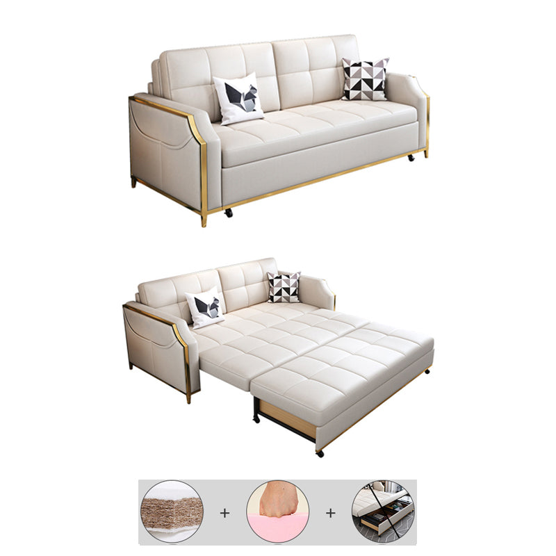 31.49" Tall White Sleeper Sofa Glam Style Biscuit Back Sofa Bed Clearhalo 'furn' 'furn_futons' 'Furniture' 'Futons & Daybeds' 'Futons' 'Living Room Furniture' 6552832
