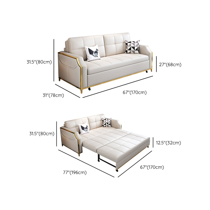 31.49" Tall White Sleeper Sofa Glam Style Biscuit Back Sofa Bed Clearhalo 'furn' 'furn_futons' 'Furniture' 'Futons & Daybeds' 'Futons' 'Living Room Furniture' 6552835