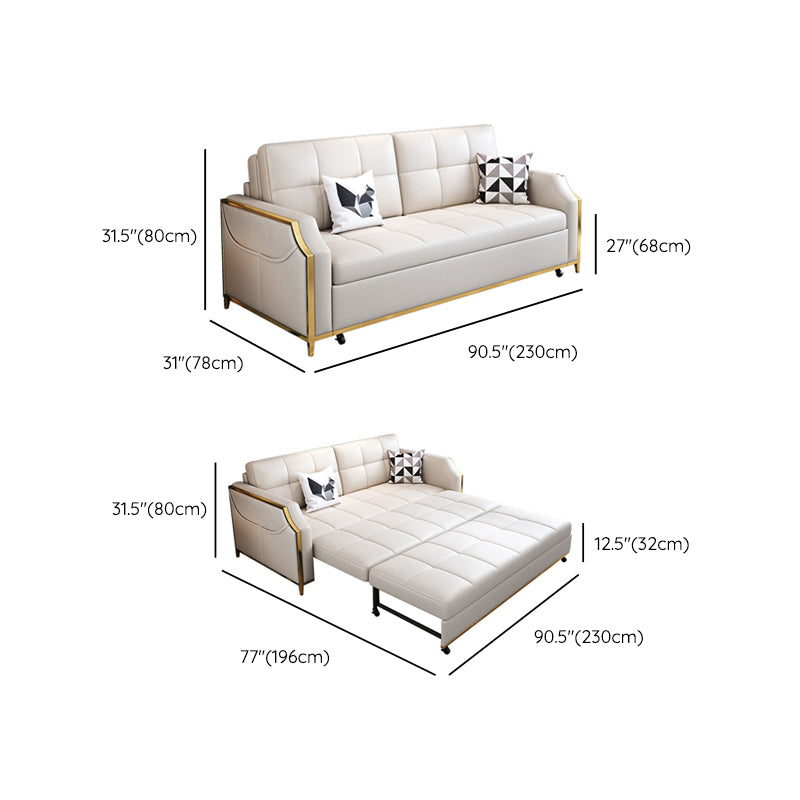 31.49" Tall White Sleeper Sofa Glam Style Biscuit Back Sofa Bed Clearhalo 'furn' 'furn_futons' 'Furniture' 'Futons & Daybeds' 'Futons' 'Living Room Furniture' 6552839