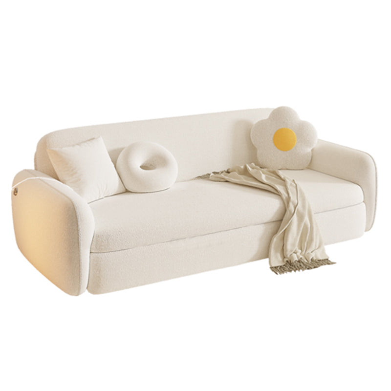 Scandinavian 32.28" Wool Sleeper Sofa Square Arm Sofa Bed in White