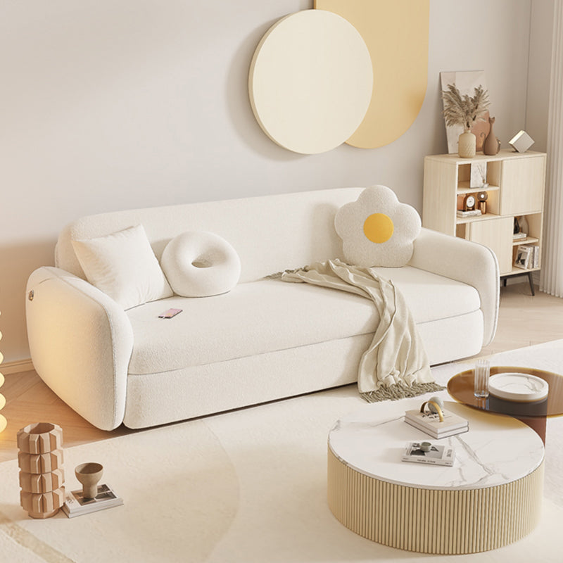 Scandinavian 32.28" Wool Sleeper Sofa Square Arm Sofa Bed in White