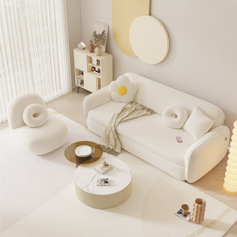 Scandinavian 32.28" Wool Sleeper Sofa Square Arm Sofa Bed in White