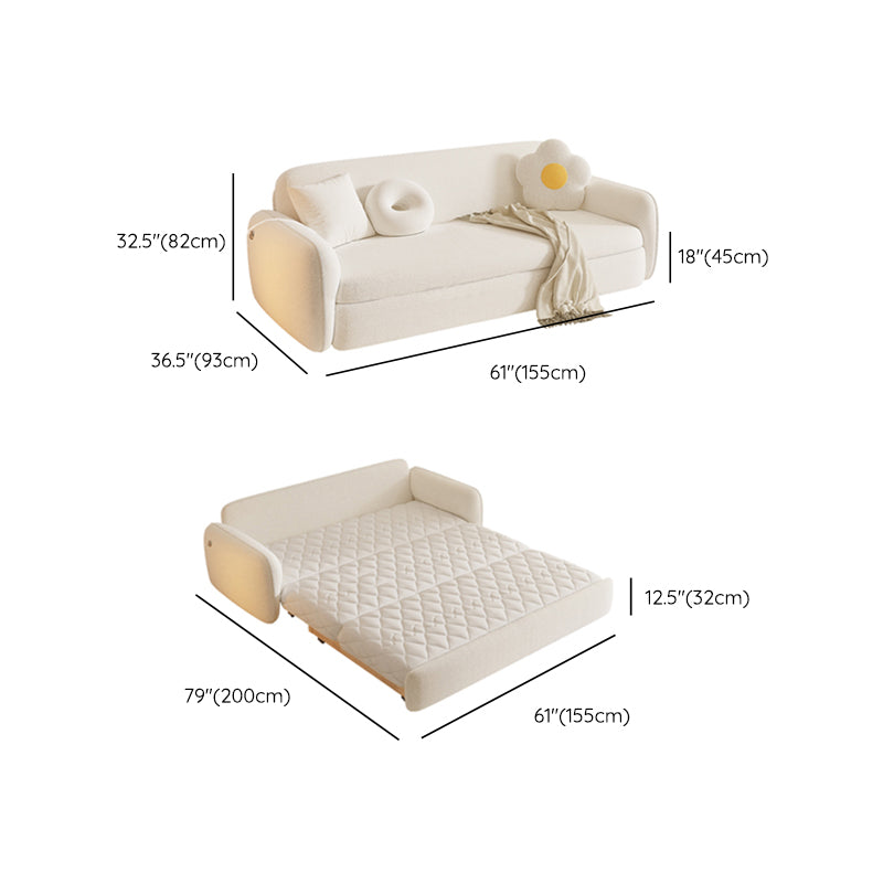 Scandinavian 32.28" Wool Sleeper Sofa Square Arm Sofa Bed in White