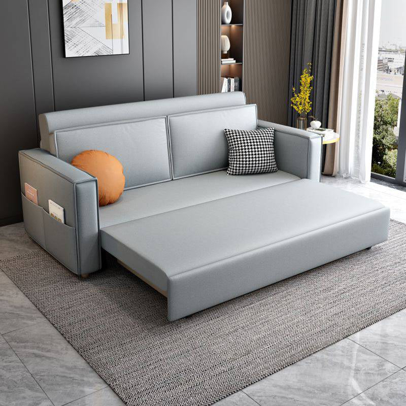 Scandinavian Sofa Bed Faux Leather Sleeper Sofa with Storage 68"L x 32"W x 35"H Light Gray Clearhalo 'furn' 'furn_futons' 'Furniture' 'Futons & Daybeds' 'Futons' 'Living Room Furniture' 6552858
