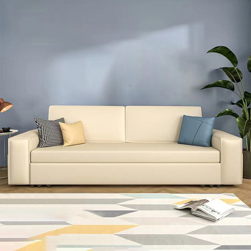 Scandinavian Sofa Bed Faux Leather Sleeper Sofa with Storage Off-White Clearhalo 'furn' 'furn_futons' 'Furniture' 'Futons & Daybeds' 'Futons' 'Living Room Furniture' 6552867